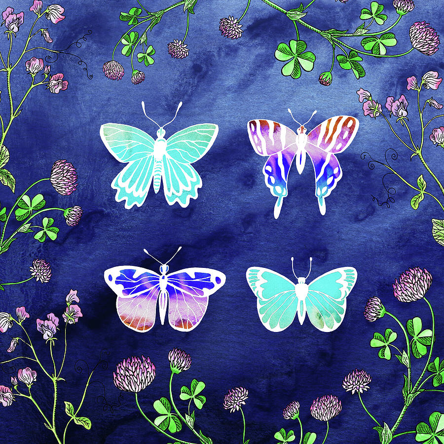 Happy Free Flight Of Four Beautiful Light Butterflies Watercolor Painting by Irina Sztukowski