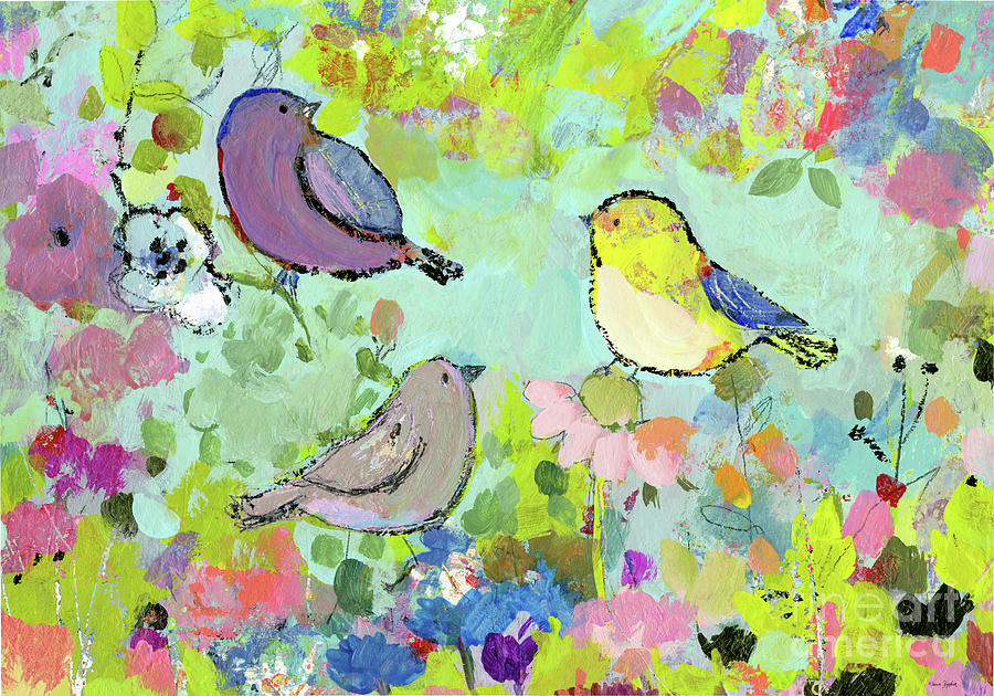 Bird Painting - Happy Garden Birds by Sue Zipkin