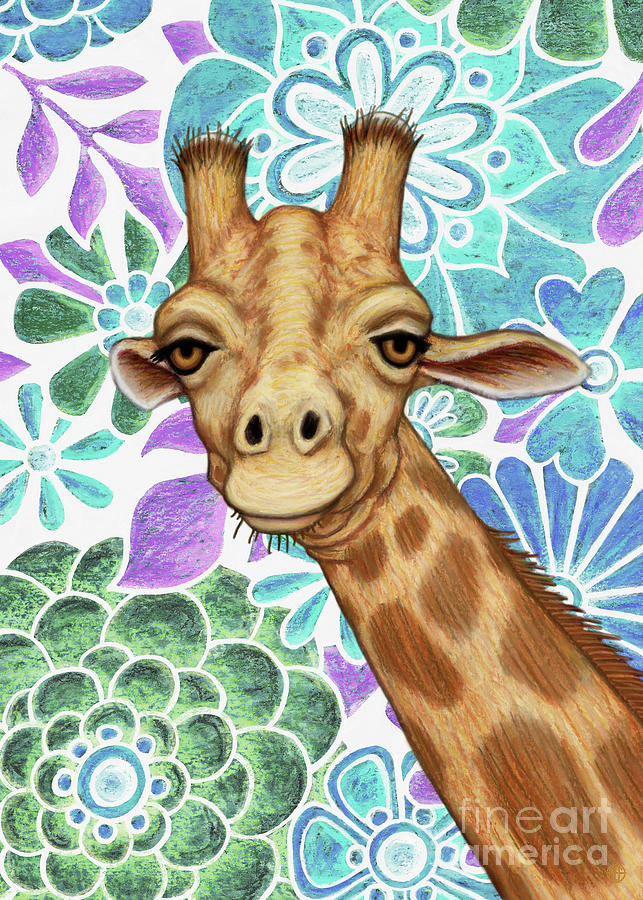 Happy Giraffe Floral Painting by Amy E Fraser