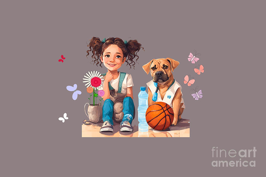 Summer Mixed Media - Happy Girl with her Dog by Aesha Mohamed