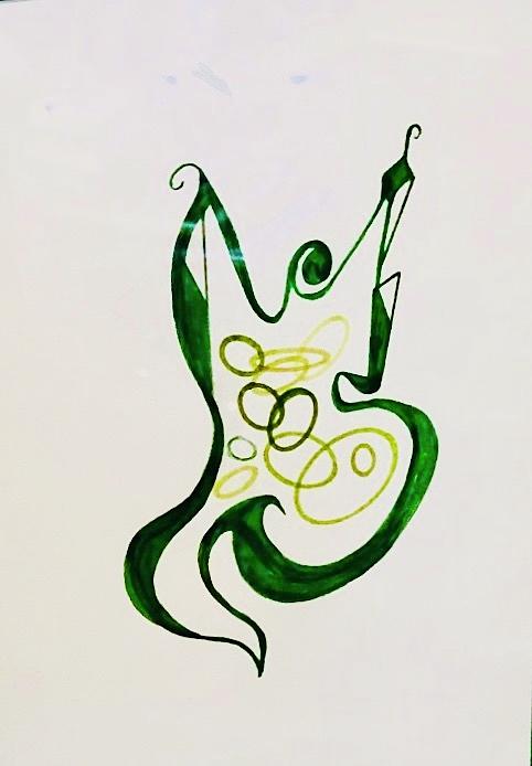 Orphism Drawing - Happy Green Conceptual Entity by Jane Denison
