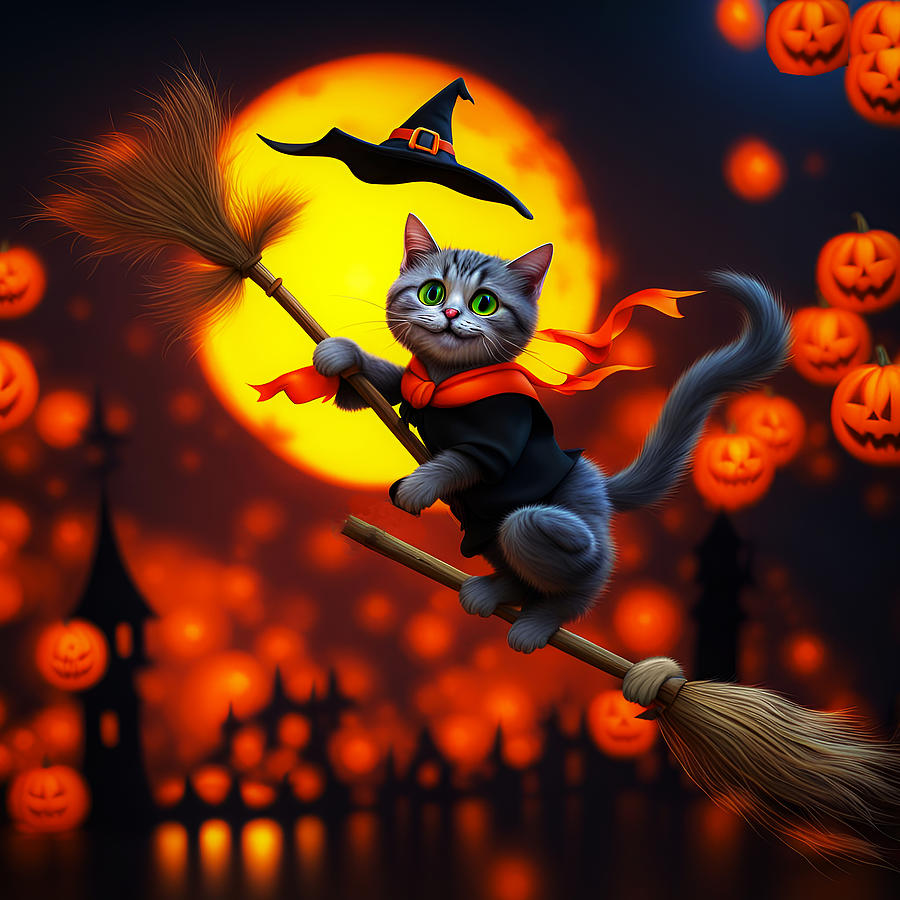 Happy Halloween Cat Digital Art by Debra Kewley