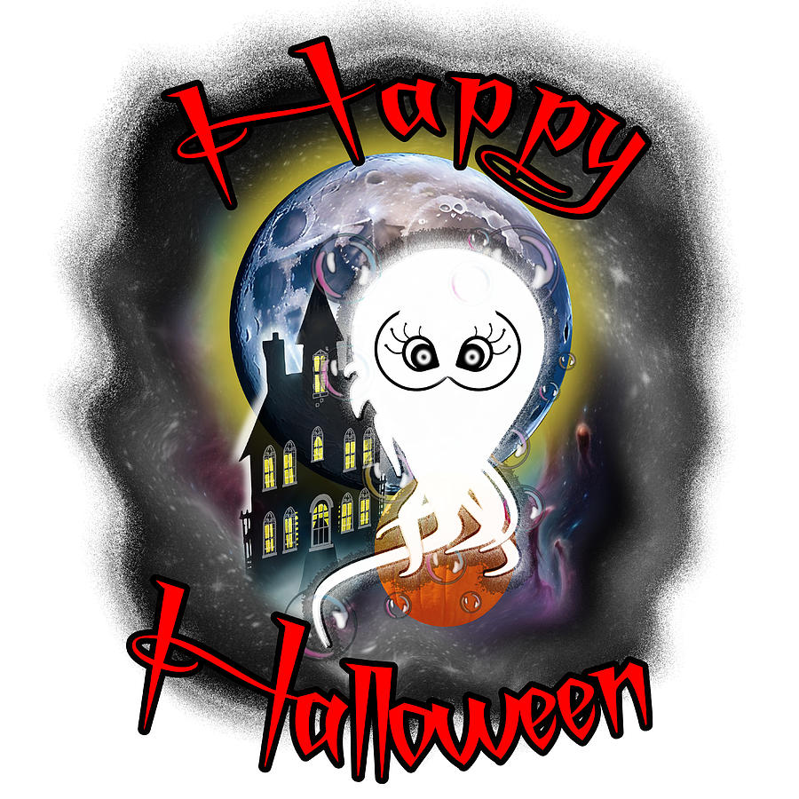 Happy Halloween Ghost Scene Digital Art by Delynn Addams