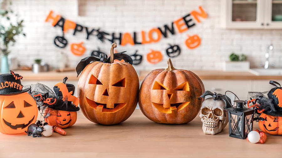 Happy Halloween! Pumpkin Jack lantern with for family holiday at home Photograph by Inside Creative House