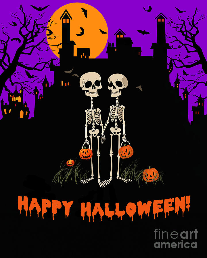 Skeleton Digital Art - Happy Halloween Skeleton Couple by Two Hivelys