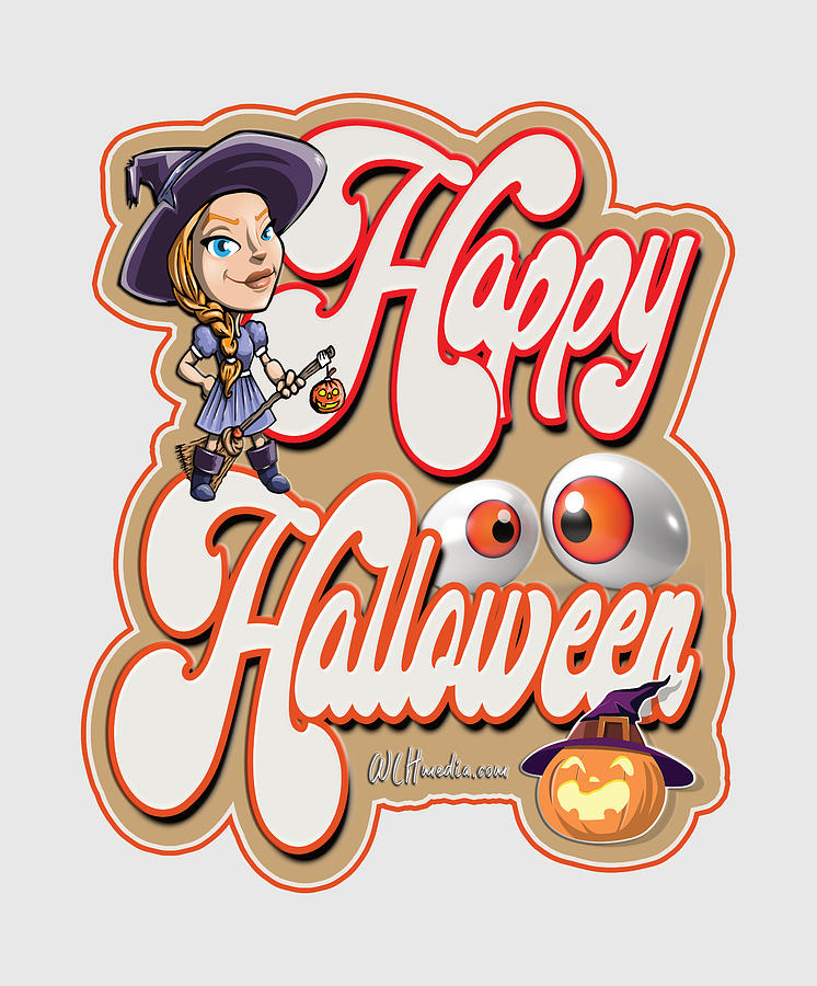 Happy Halloween Witch Fun Word Art Digital Art by Walter Herrit