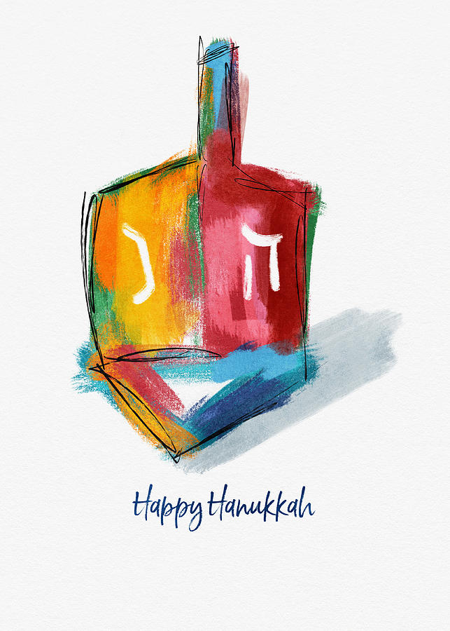Happy Hanukkah Painterly Dreidel - Art by Linda Woods Mixed Media by Linda Woods