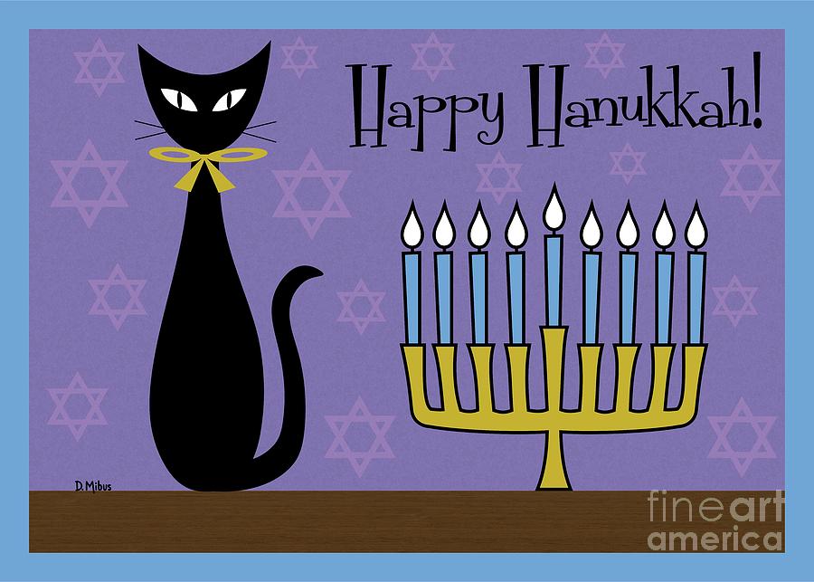 Happy Hanukkah with Cat Digital Art by Donna Mibus