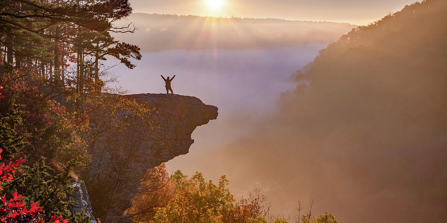 Happy Hiker on Hawksbill Crag Panorama Photograph by Gregory Ballos