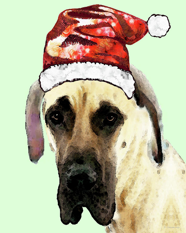 Happy Holidanes - Festive Great Dane Art Painting by Sharon Cummings
