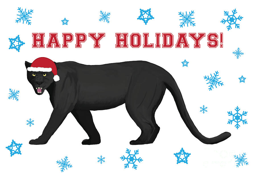 Panther Digital Art - Happy Holidays Black Panther by College Mascot Designs