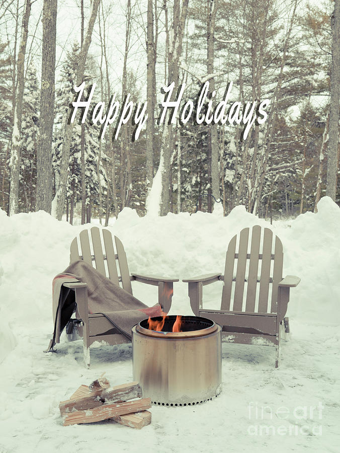 Happy Holidays Chairs by a cozy firepit Photograph by Edward Fielding