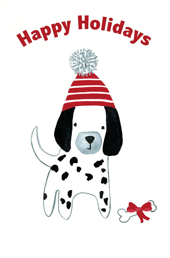 Happy Holidays Dalmatian Christmas Card and Art Print Painting by Deborah League