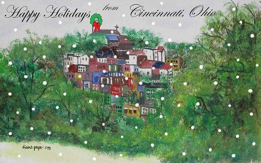 Happy Holidays from Mt. Adams - Cincinnati, Ohio Painting by Diane Pape