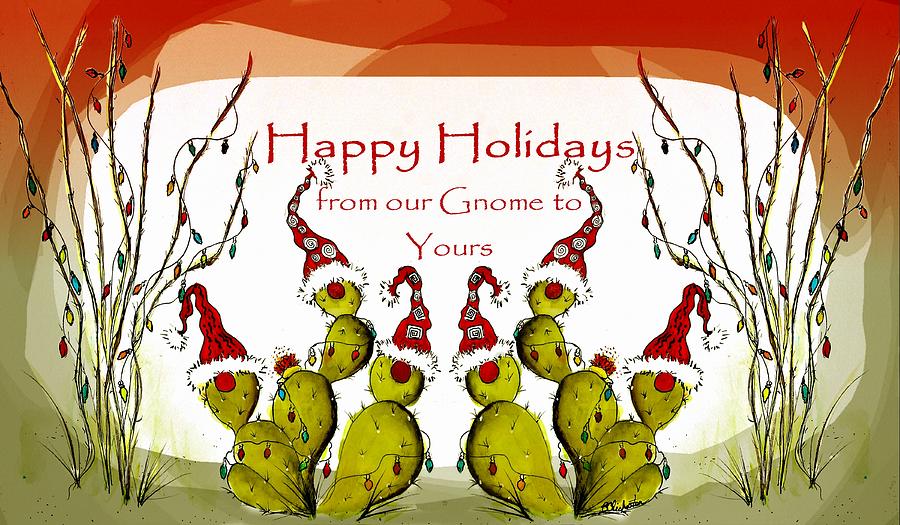 Happy Holidays Gnomes Painting by Barbara Chichester