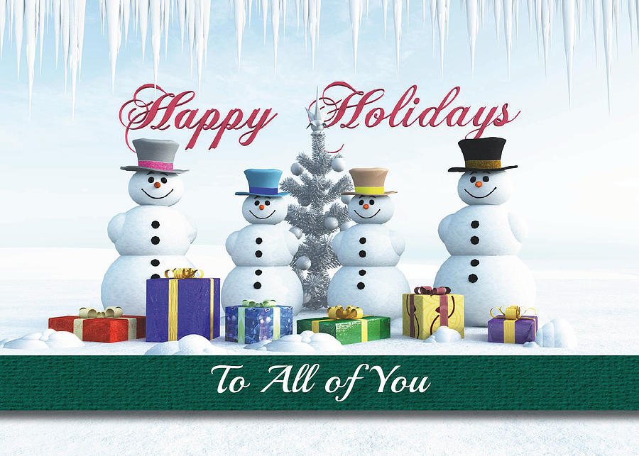 Happy Holidays Presents Snowmen and Tree for All of You Digital Art by Jan Keteleer