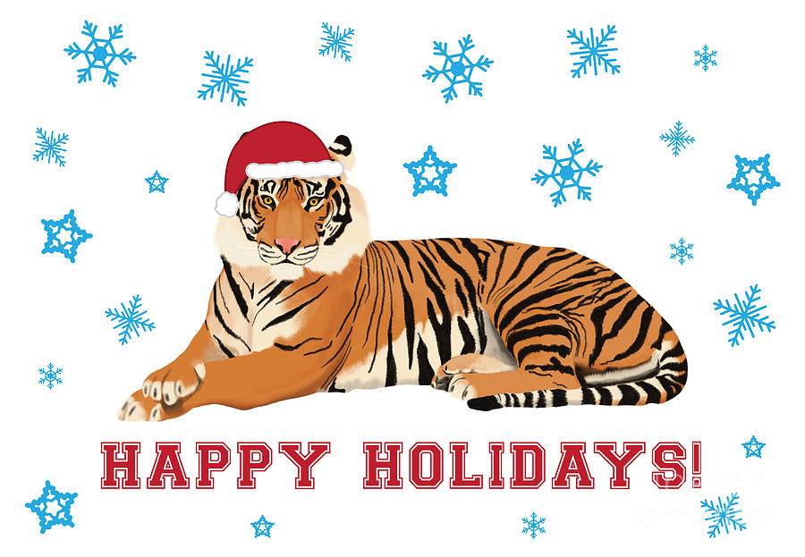Tiger Digital Art - Happy Holidays Tiger by College Mascot Designs