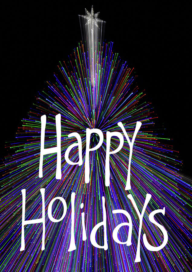 Happy Holidays Tree Light Streak Holiday Card Photograph by Dawna Moore Photography