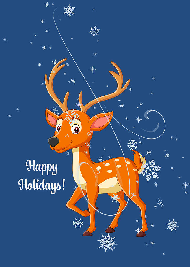 Happy Holidays With A Cute Deer And Snow Mixed Media by Johanna Hurmerinta