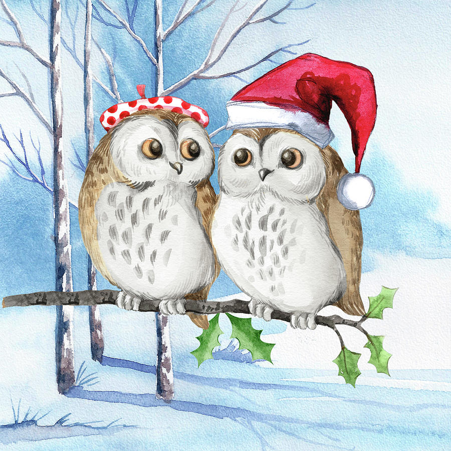 Happy Holidays Woodland Owl Couple Digital Art by Doreen Erhardt