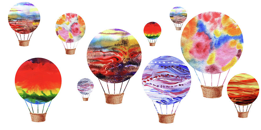 Happy Hot Air Balloons Up In The Air Watercolor  Painting by Irina Sztukowski