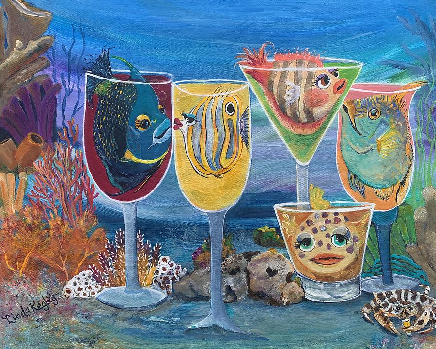 Happy Hour at the Heart Rock Cafe Painting by Linda Kegley