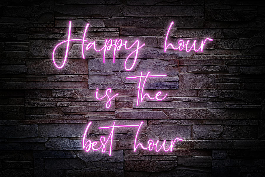 Happy Hour Neon On Brick Photograph by Ricky Barnard
