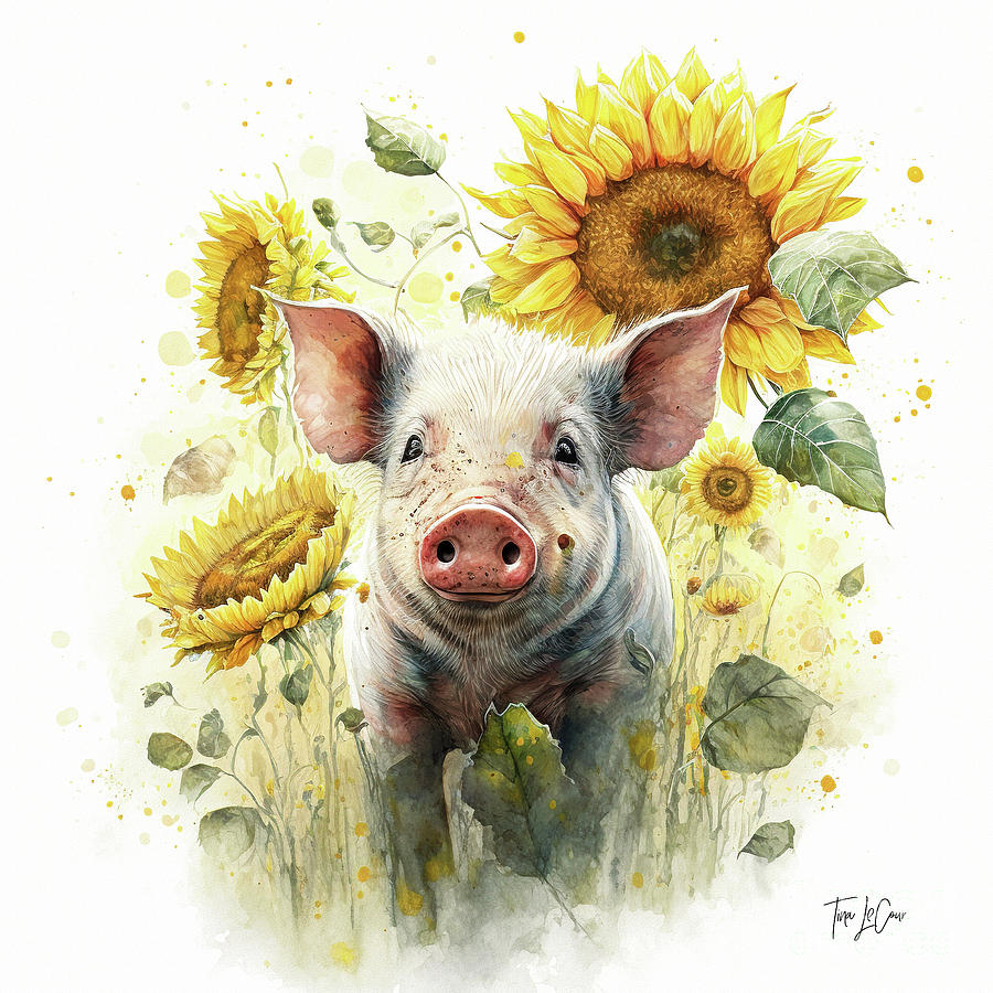 Happy In The Sunflowers Painting by Tina LeCour