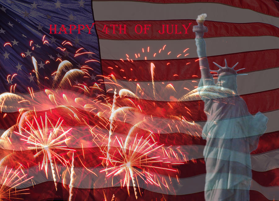 Happy Independence Day Firework and Statue of Liberty Photograph by ...