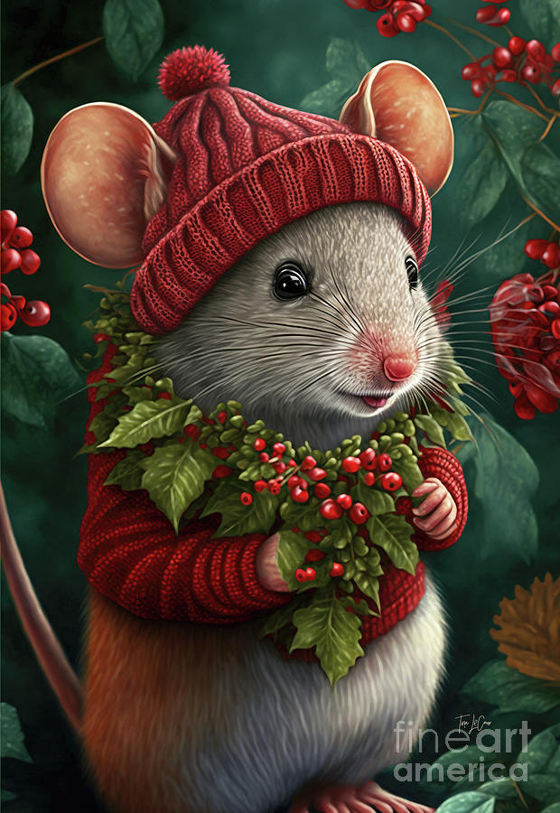 Christmas Painting - Happy Little Christmas Mouse by Tina LeCour