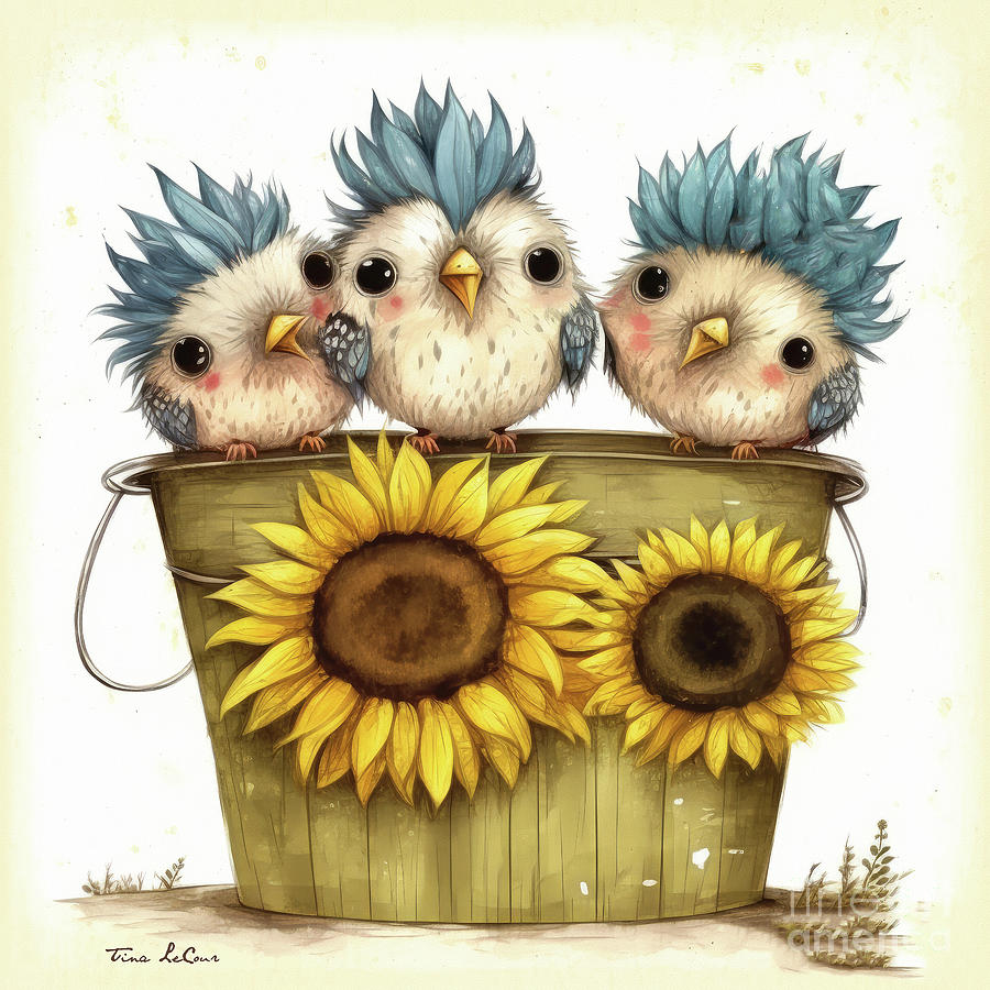 Bird Painting - Happy Little Friends by Tina LeCour