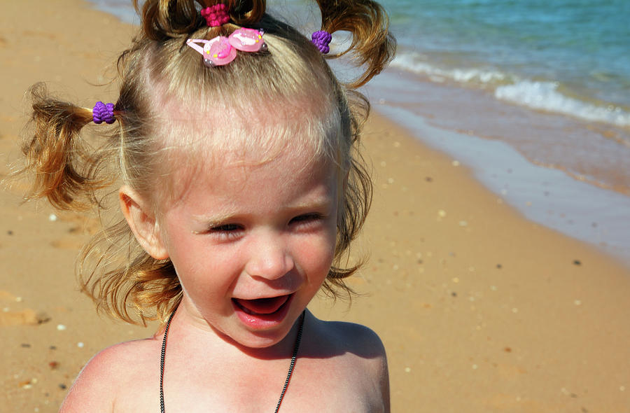 Happy Little Girl On Sand Beach Photograph by Mikhail Kokhanchikov