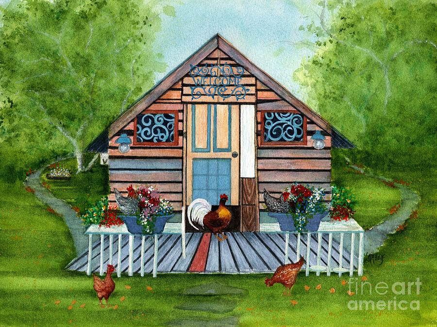 Happy Little Hen House  Painting by Janine Riley