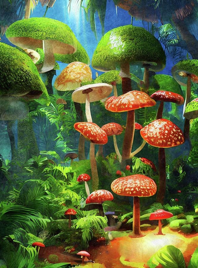 Happy Little Mushrooms  Digital Art by Ally White