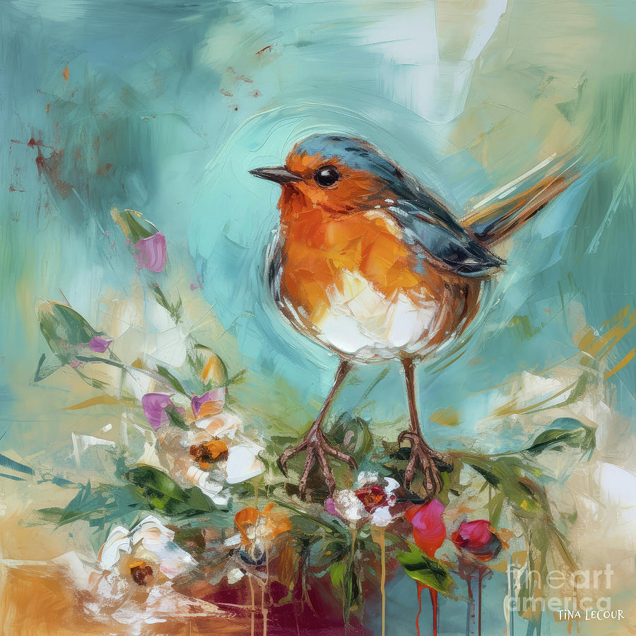 Spring Painting - Happy Little Robin by Tina LeCour