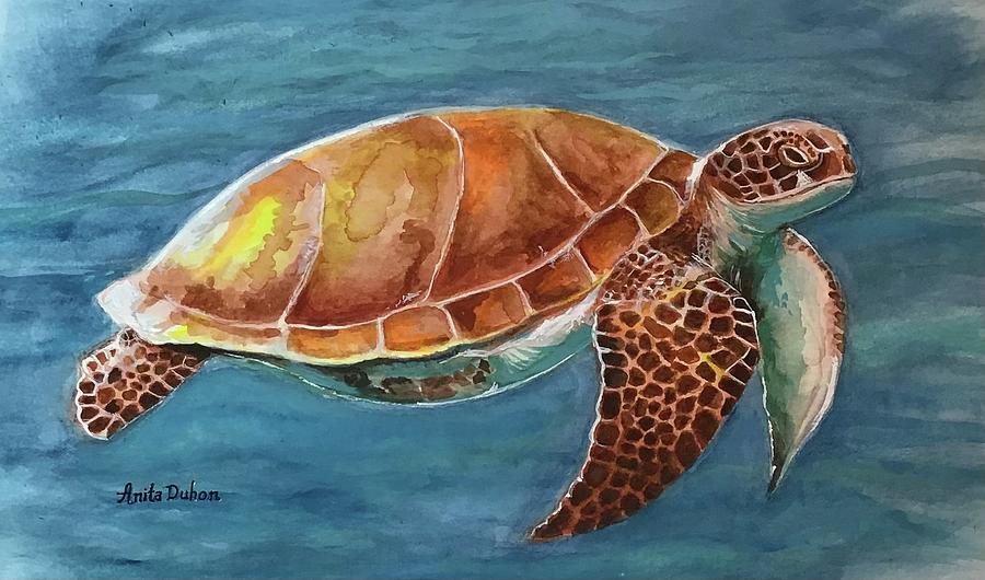 Happy Little Sea Turtle Painting by Anita Duhon - Fine Art America