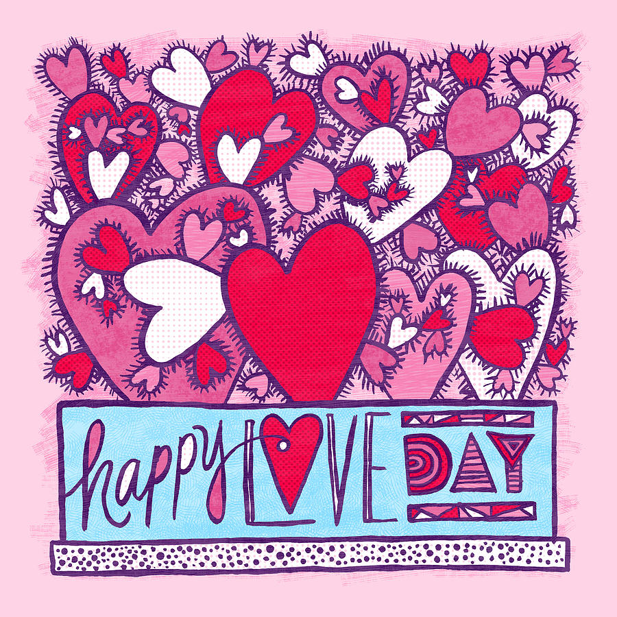Happy Love Day Valentines Day Greeting Card - Art by Jen Montgomery Painting by Jen Montgomery
