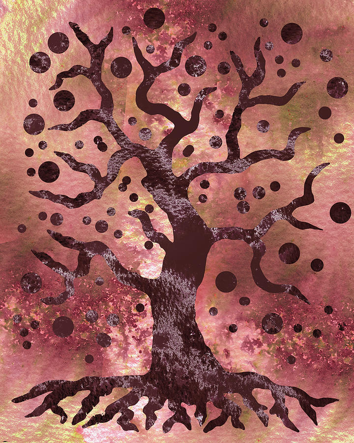 Happy Magical Tree Of Life Silhouette Abstract Watercolor Warm Gold Bronze    Painting by Irina Sztukowski