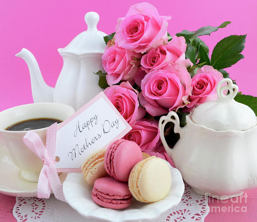 Happy Mothers Day Pink Roses and Tea 