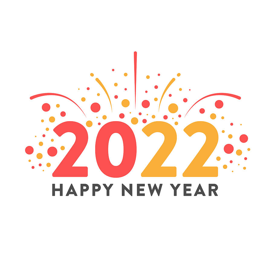Happy New Year 2022 Banner Flat Design on White Background. Drawing by Designer29