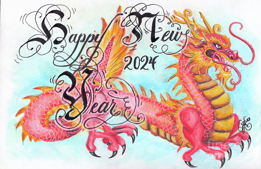 Happy New Year 2024 Drawing by Scarlett Royale