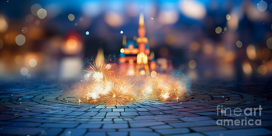Happy new year background with street atmosphere and fireworks and bokeh  Digital Art by Odon Czintos
