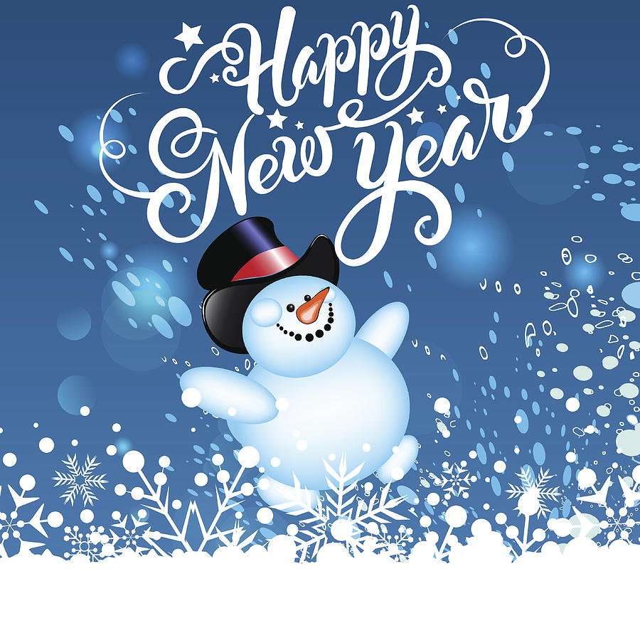 Happy New Year, Christmas Card, Snowman Drawing by Ba888