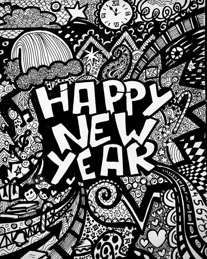 Happy New Year Doodle Digital Art by Hindol Chakraborty Pixels