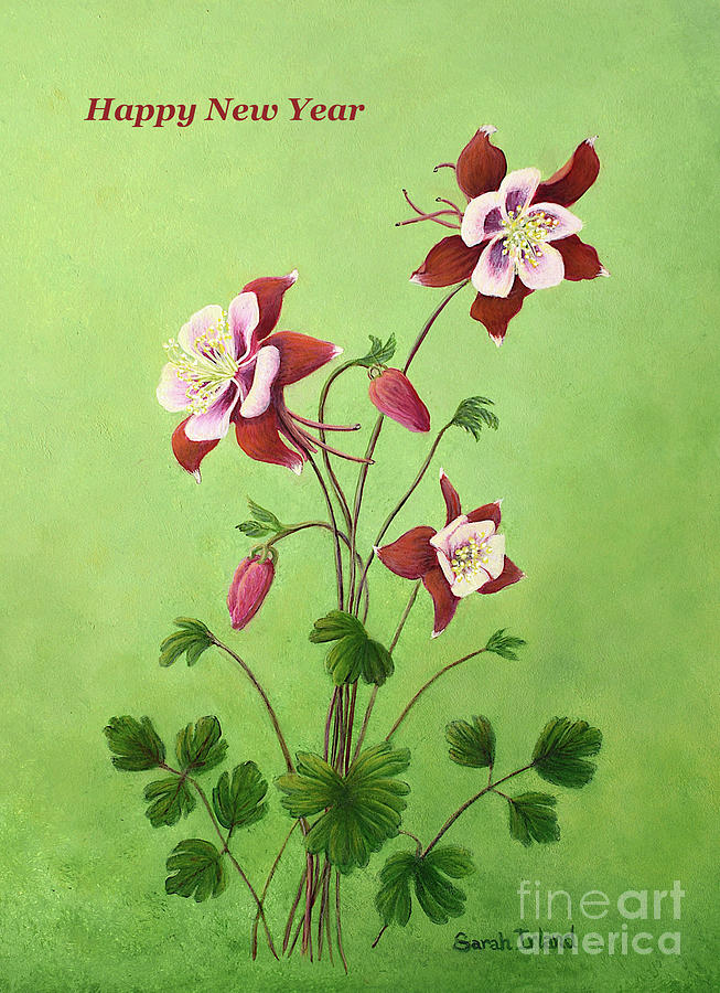 Happy New Year - Eastern Red Columbine Painting by Sarah Irland