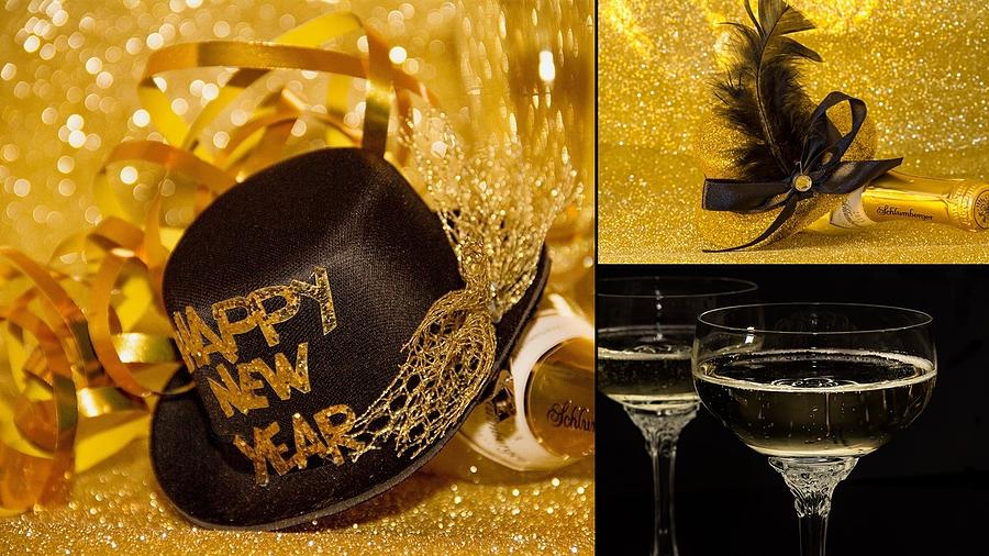 Happy New Year Hat and Champagne Photograph by Nancy Ayanna Wyatt