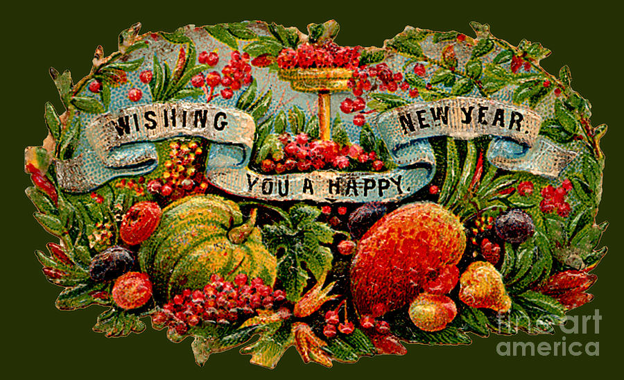 Christmas Painting - Happy New Year Wreath by Unknown