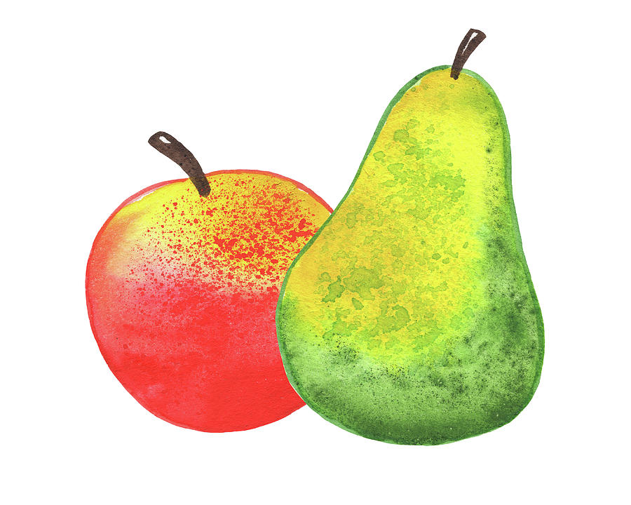 Happy Pair An Apple And Pear Watercolor Art II Painting by Irina Sztukowski