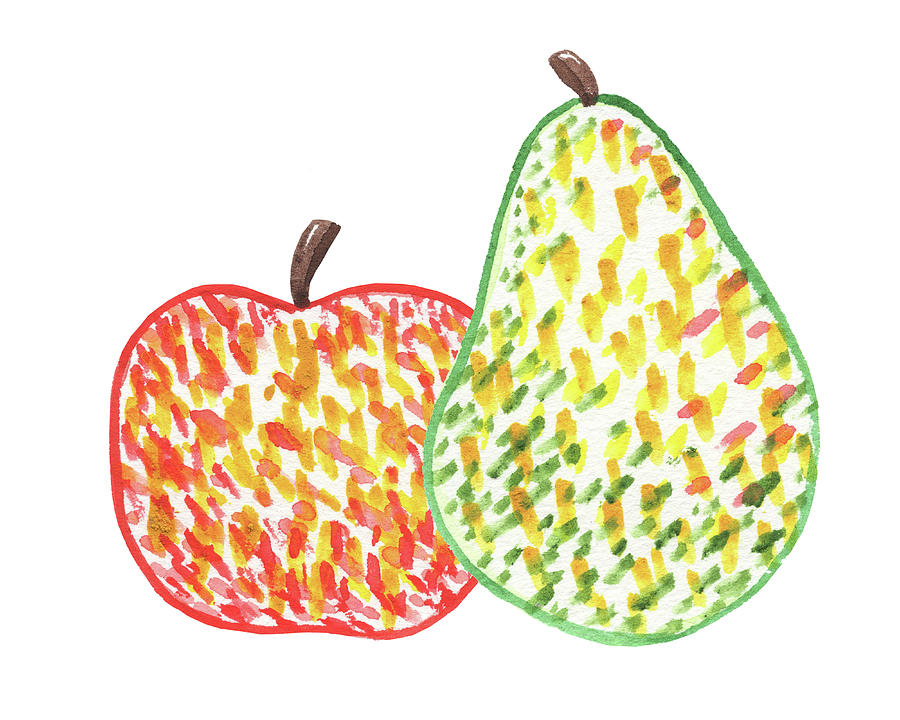 Happy Pair An Apple And Pear Watercolor Art III Painting by Irina Sztukowski