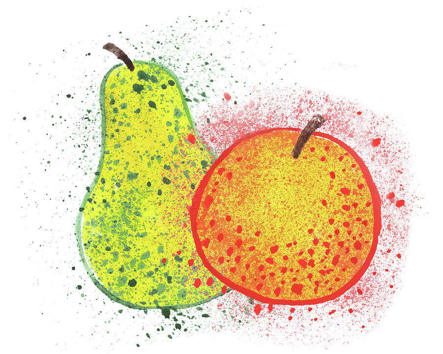 Happy Pair An Apple And Pear Watercolor Art Iv Painting